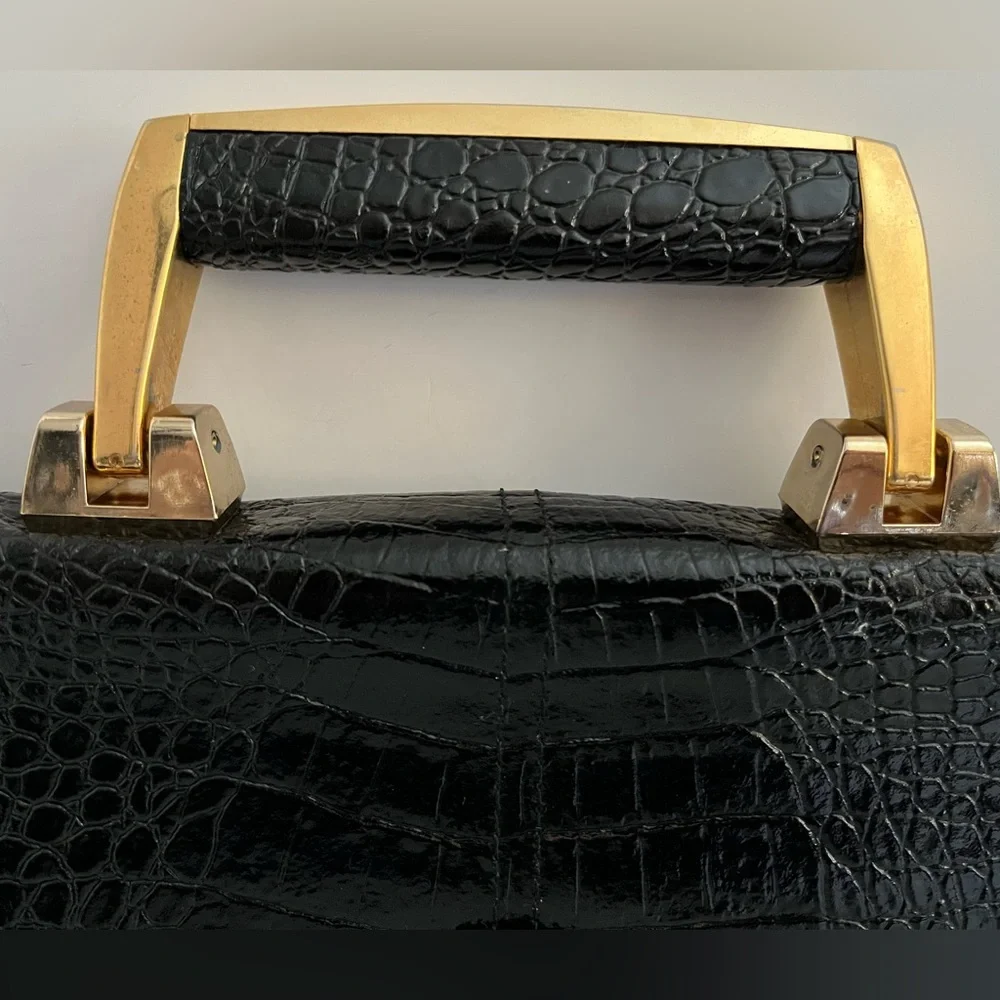 Vintage Genuine Reptile Embossed Patent Leather Small Briefcase/Shoulder Bag - Picture 13 of 16